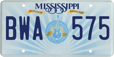MS license plate BWA575