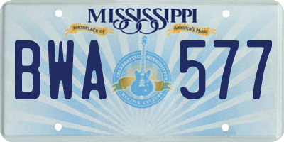 MS license plate BWA577