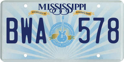 MS license plate BWA578