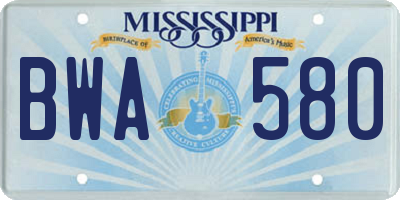 MS license plate BWA580