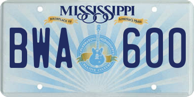 MS license plate BWA600