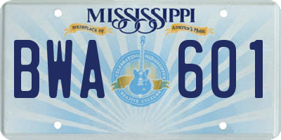 MS license plate BWA601