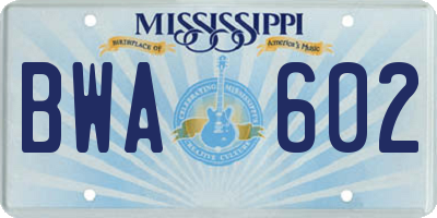 MS license plate BWA602