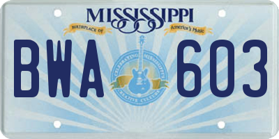 MS license plate BWA603