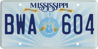 MS license plate BWA604