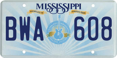 MS license plate BWA608