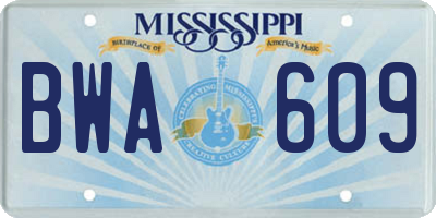 MS license plate BWA609