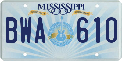 MS license plate BWA610