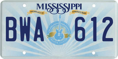 MS license plate BWA612