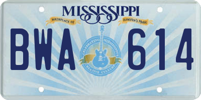 MS license plate BWA614