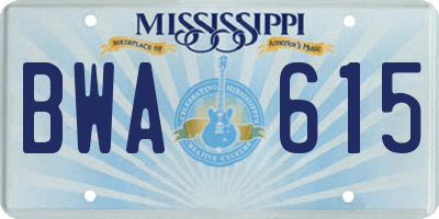 MS license plate BWA615