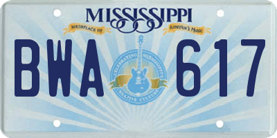 MS license plate BWA617