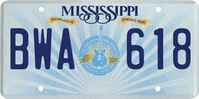 MS license plate BWA618