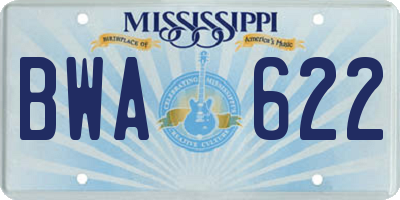 MS license plate BWA622