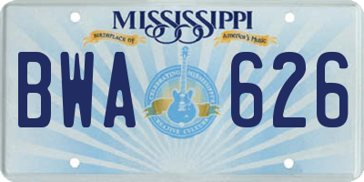 MS license plate BWA626