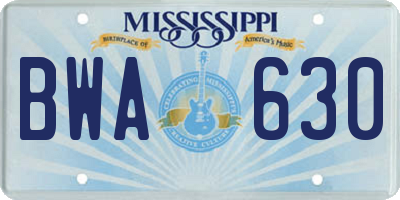 MS license plate BWA630