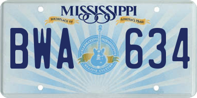 MS license plate BWA634