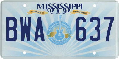 MS license plate BWA637