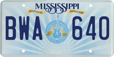 MS license plate BWA640