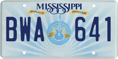 MS license plate BWA641