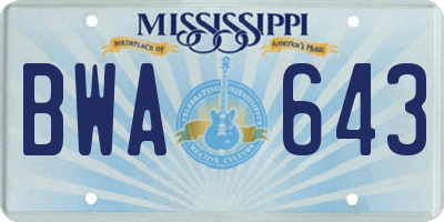 MS license plate BWA643