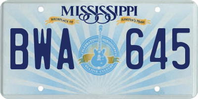 MS license plate BWA645
