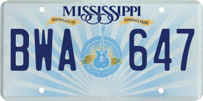 MS license plate BWA647