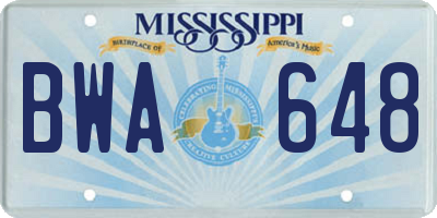 MS license plate BWA648