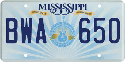 MS license plate BWA650