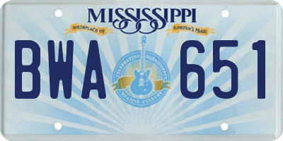 MS license plate BWA651
