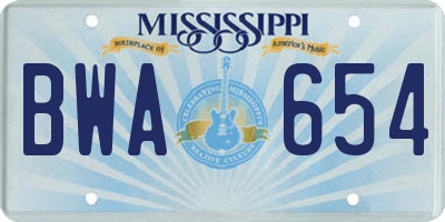 MS license plate BWA654