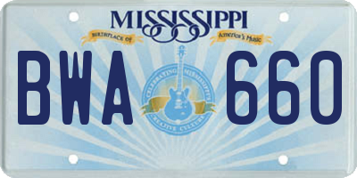 MS license plate BWA660
