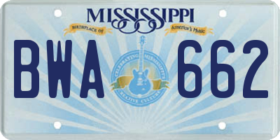 MS license plate BWA662