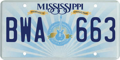 MS license plate BWA663
