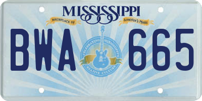 MS license plate BWA665
