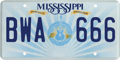 MS license plate BWA666