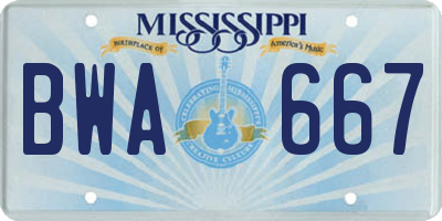 MS license plate BWA667