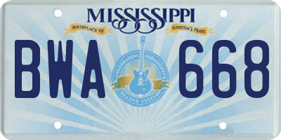 MS license plate BWA668