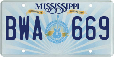 MS license plate BWA669