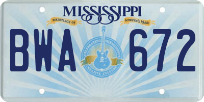 MS license plate BWA672
