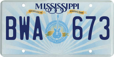 MS license plate BWA673