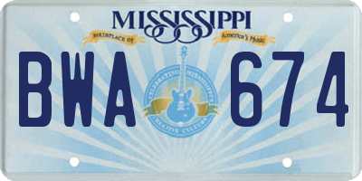 MS license plate BWA674