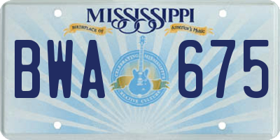 MS license plate BWA675