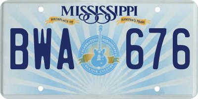 MS license plate BWA676