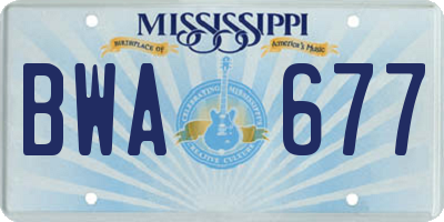 MS license plate BWA677
