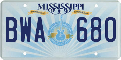 MS license plate BWA680