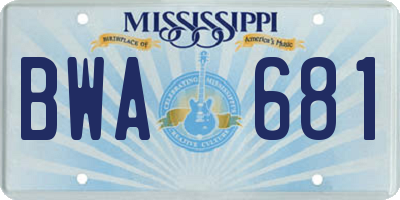MS license plate BWA681