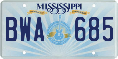 MS license plate BWA685