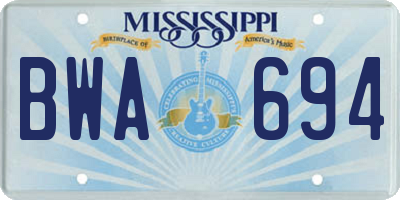 MS license plate BWA694