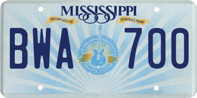 MS license plate BWA700